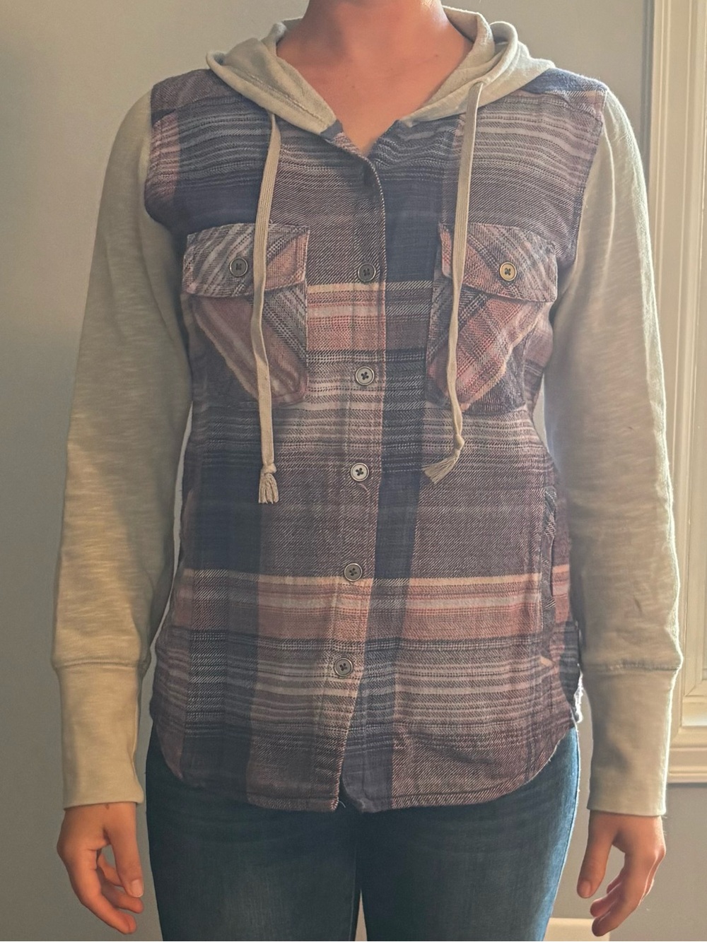 Columbia Plaid Hooded Button-Up Shirt